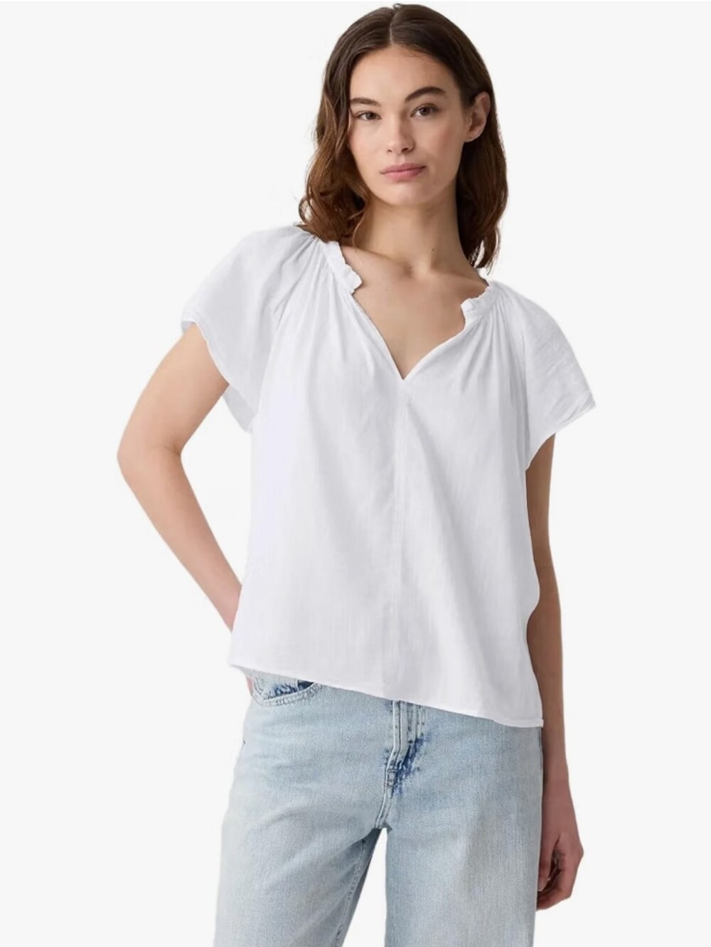 GAP Women's White Split-Neck Short Sleeve Top